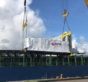 Mobile gas turbine loaded on cargo ship to Puerto Rico