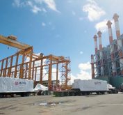 Mobile gas turbines arriving to power plant to generate electricity after Hurricane Maria