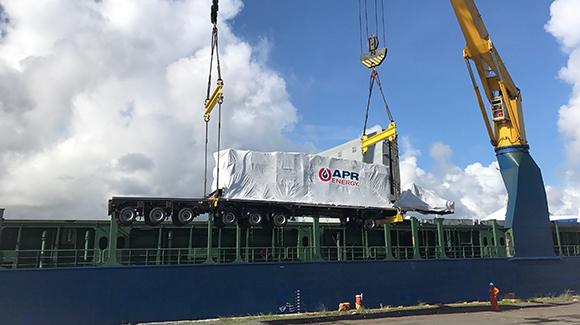 Mobile gas turbine loaded on cargo ship to Puerto Rico